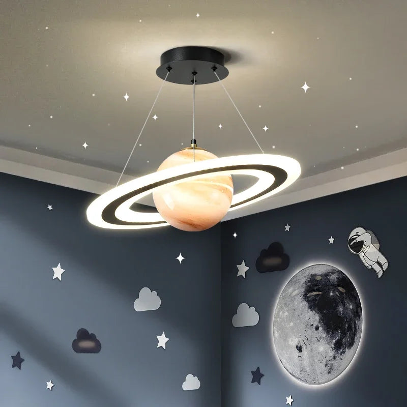 Modern LED Acrylic Planet Pendant Light Children Room Space Star Chandeliers Living Bedroom Kitchen Indoor Hanging Lighting