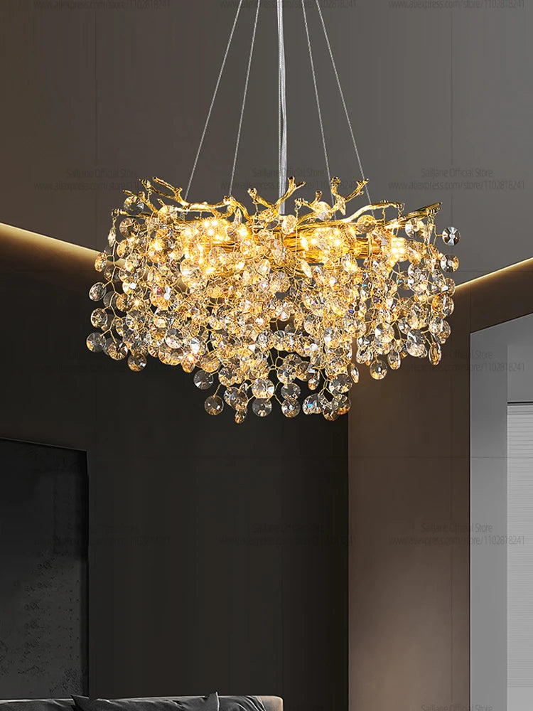 Modern Luxury LED Crystal Chandelier - Elegant Hanging Light for Living Room
