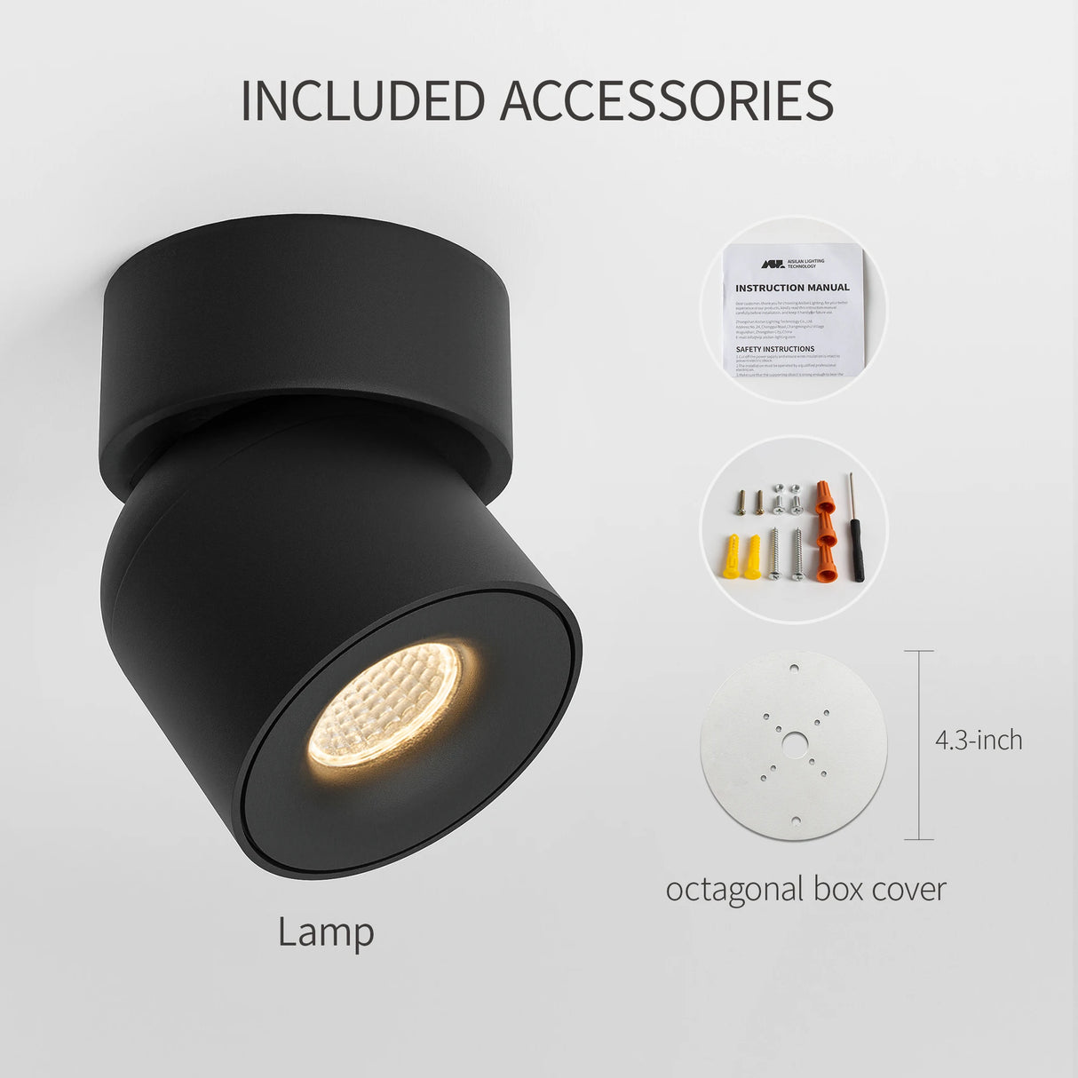 Surface Mounted LED Downlight Indoor Ceiling Light 7W/9W CRI97 Dimmable Adjustable Angle for Corridor Living Room Foyer