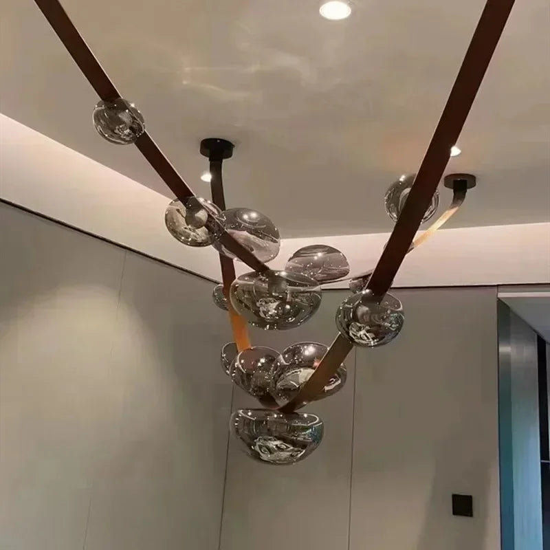 Nordic Minimalist Pendant Lamp Leather Glass Led Lights Modern Living Room Home Decoration Dining Villa Hanging Chandelier