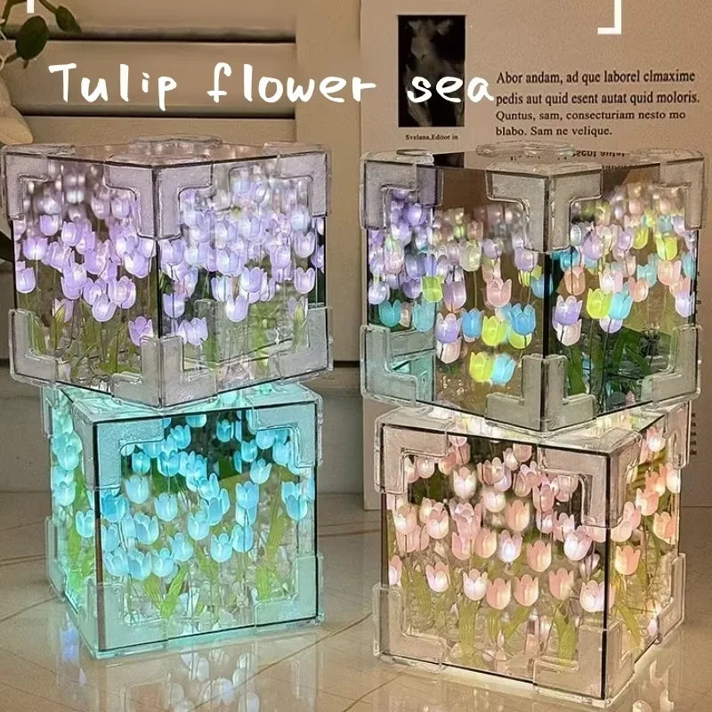 DIY Tulip Mirror Cube Night Light - Creative Infinite Flower Sea Lamp Kit