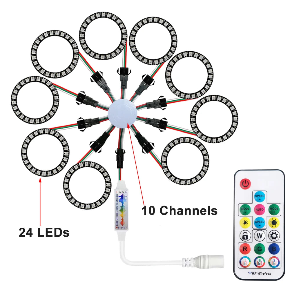 LED Sparkle Ring Light Circle Module WS2812B Individually Addressable RGB Atmosphere Lamp 17 Key Music Remote Control for Party