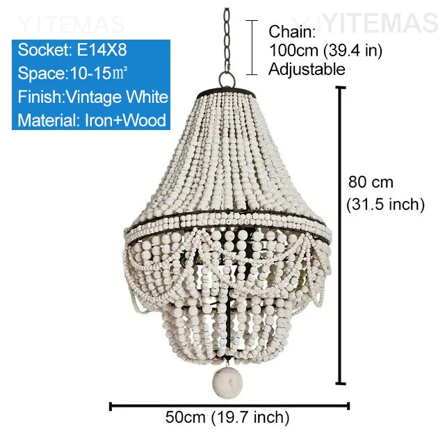 Vintage Black Pendant Chandelier Wood Beaded Antique Lighting Foyer Dining Nordic Chandelier Bedroom Pendant Kitchen Lamps