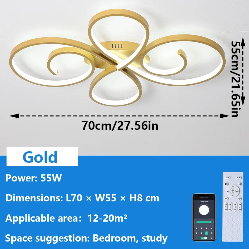 Gold LED Ceiling Light AC 110V 220V 3 Colors Lamp APP Remote Dimming