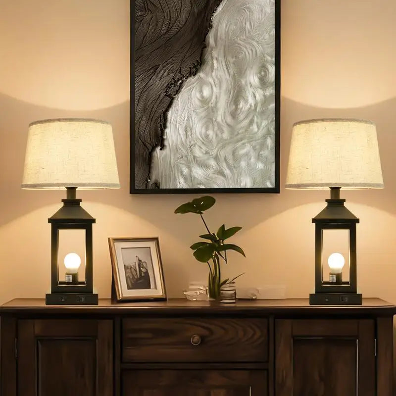 20.5in Black Farmhouse Touch Control Lamp, 3-Way Dimmable Nightstand Light with 2 Bulbs for Living Room, Bedroom, Office,