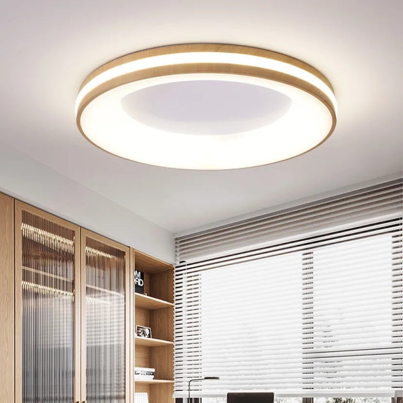 Nordic Wood Grain LED Ceiling Light - Minimalist Macaron Bedroom Decor