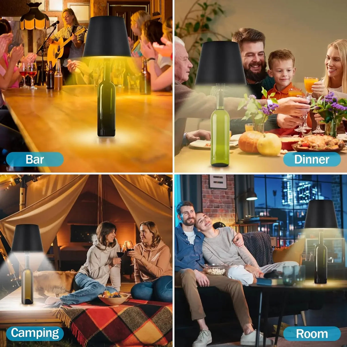 Wireless Bottle Table Lamp - 3 Colors Control + Stepless Dimming Night Light for Wine Bottles - Desk Lamp