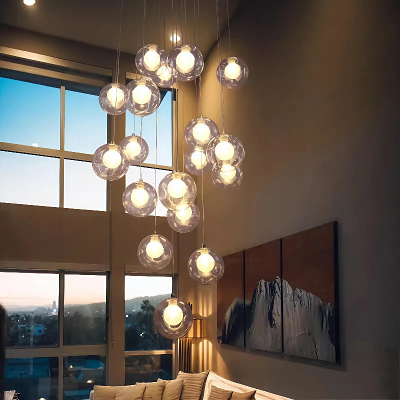 Nordic Creative Round Glass LED Chandelier Applicable To Stair Decoration Decoration Maison Home Decor Interior Lighting