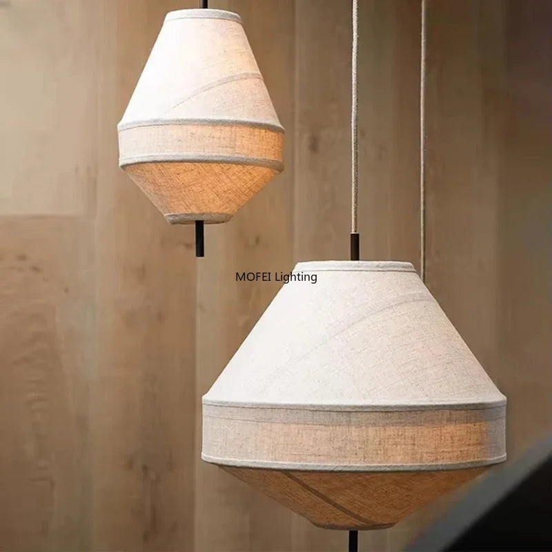 Wabi Sabi Fabric Pendant Light Japanese White Cloth Chandelier Nordic Restaurant Dining Room Home Decor Lantern Hanging Light