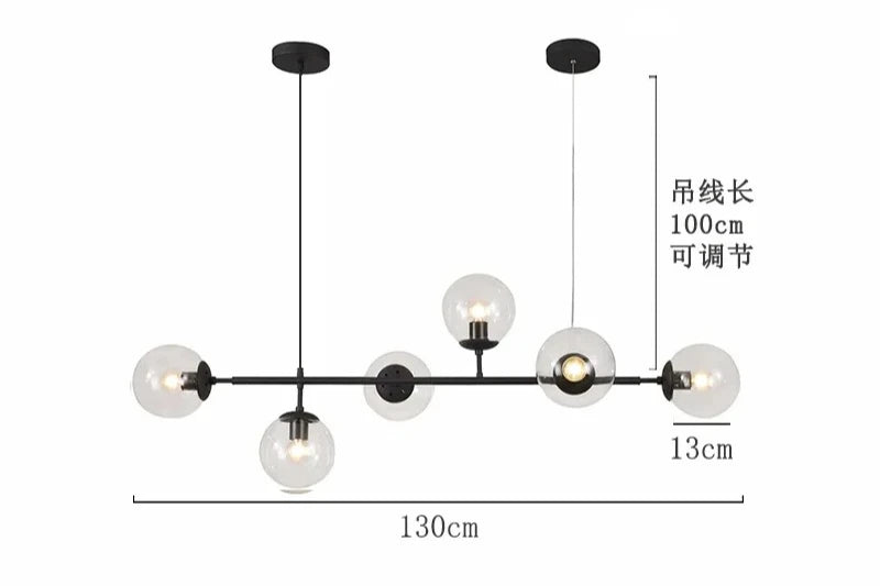 Modern Globe Linear Chandelier 6 Light Milk Glass Chandeliers Pendant Light Fixture Mid Century Sputnik Island Lights