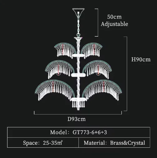 Hand Carving Gold Brass Hanging Pendant Lights Villa Living Room Luxury Crystal Palm Chandelier