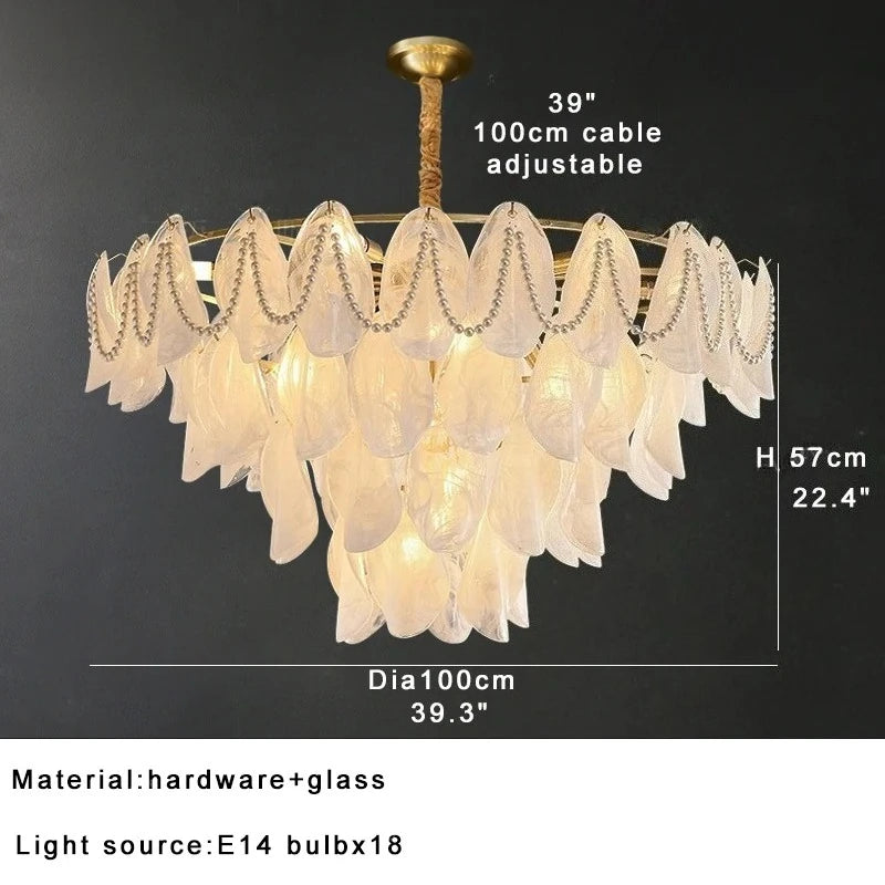 Luxury Glass Chandelier with Pearl Accents - Modern Ceiling Pendant Light Fixture for Living Room, Dining Room & Bedroom