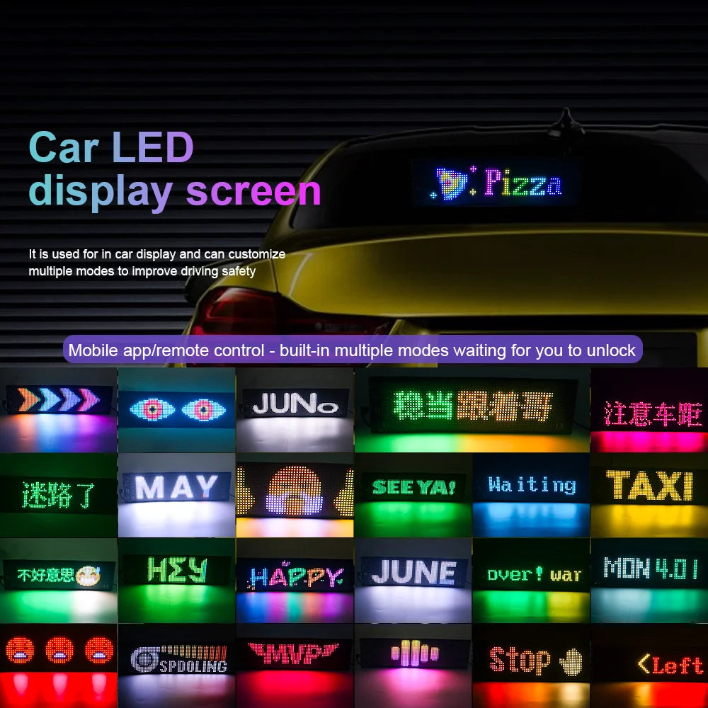 Programmable RGB LED Car Sign - Bluetooth App Scrolling Advertising Display