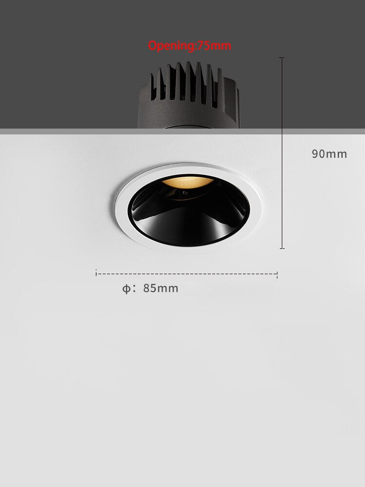Led Spotlights Recessed Spot Light Opening 75mm Ceiling Lamp Aluminum White Black Foco Anti Glare Lights For Living Room Home