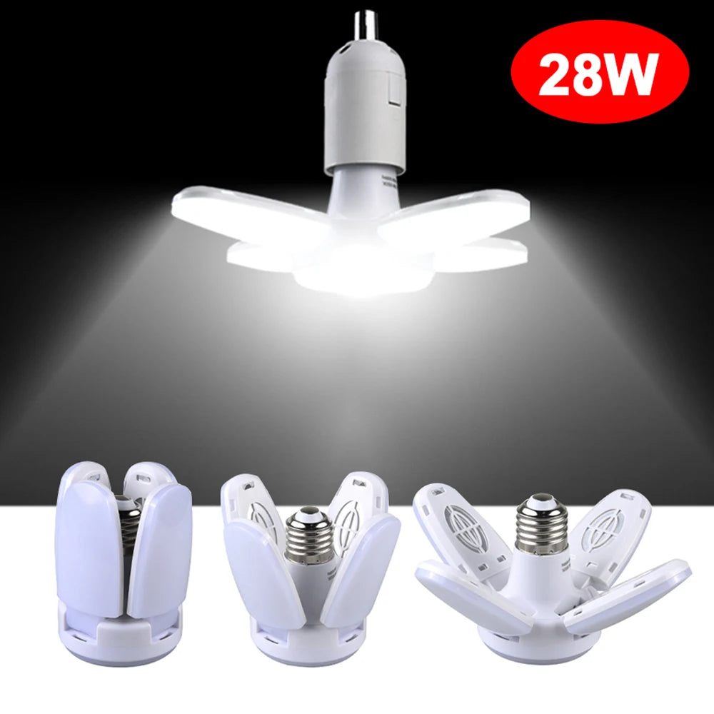 E27 Fan Shape LED Bulb AC220V 28W Foldable Fan Blade LED Light Lamp Spotlight for Home Ceiling Panel Room Garage Lighting