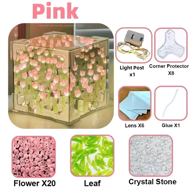 DIY Tulip Mirror Cube Night Light - Creative Infinite Flower Sea Lamp Kit