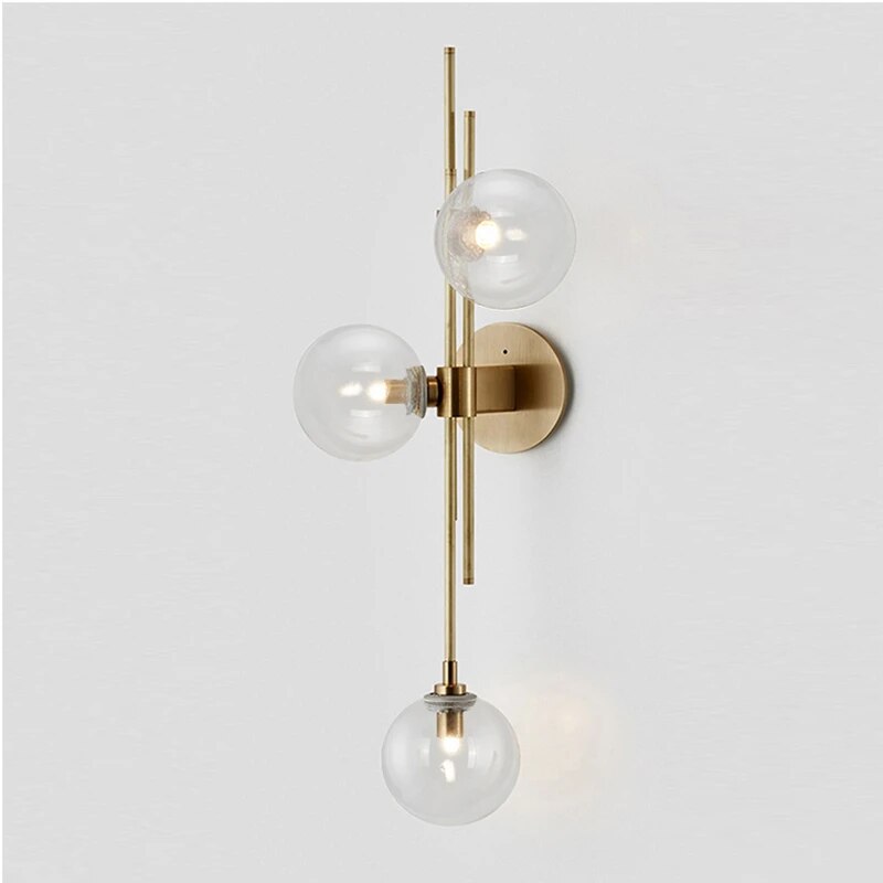 3 Heads Blue Glass Ball Postmodern Wall Lamp For Bathroom Living Room Bedside Sconce Light Fixtures House Decoration Lighting