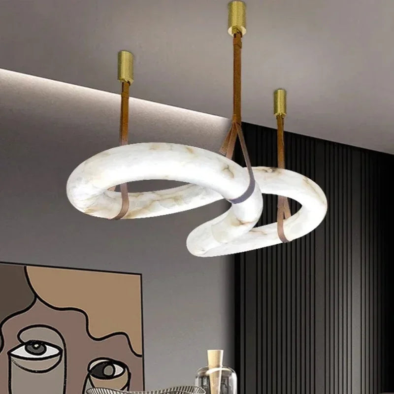 Modern Minimalist Restaurant Pendant Light Natural Marble Light Nordic Design Alabaster Shaped Chandeliers Villa Room Decoration