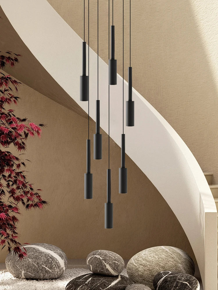Cylindrical Pendant Light Long Line Attic Chandelier - Modern LED Villa Spotlight