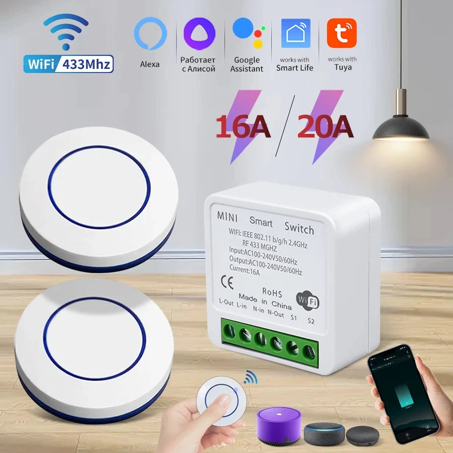 Tuya WiFi Smart Switch 16A - RF 433MHz Remote Relay Receiver Kit