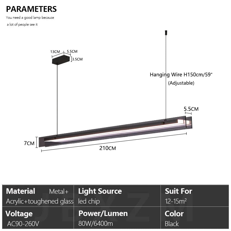 Linear Dining room chandelier kitchen island lighting dining table bar lamp led long strip modern lamp glass Pendant light black
