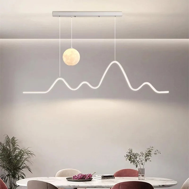 Modern Minimalist Moon Pendant Light with Adjustable Cords Indoor Decor Lamp for Dining Tables Bar Counters and Living Rooms