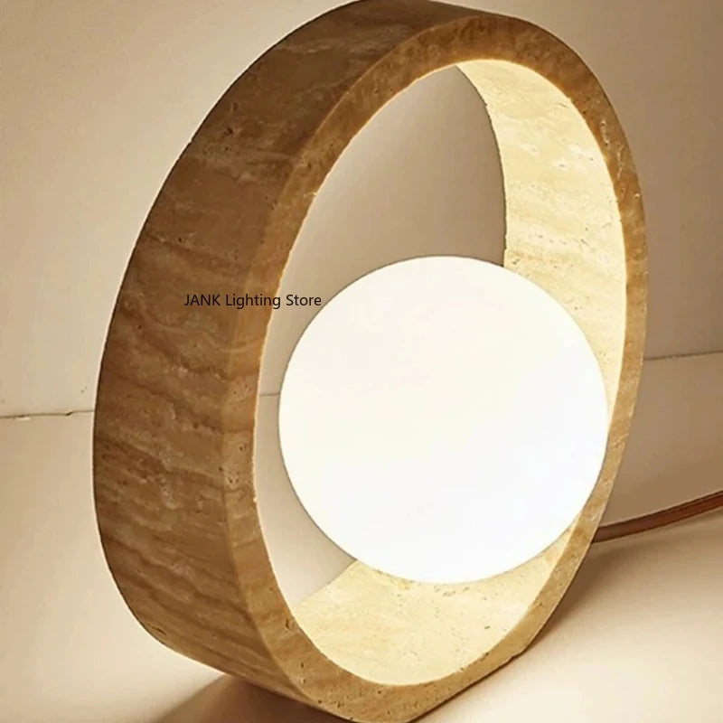 Italian Yellow Cave Stone Table Lamp, Living Room Light Luxury Bedroom Bedside Indoor Lighting D25cm
