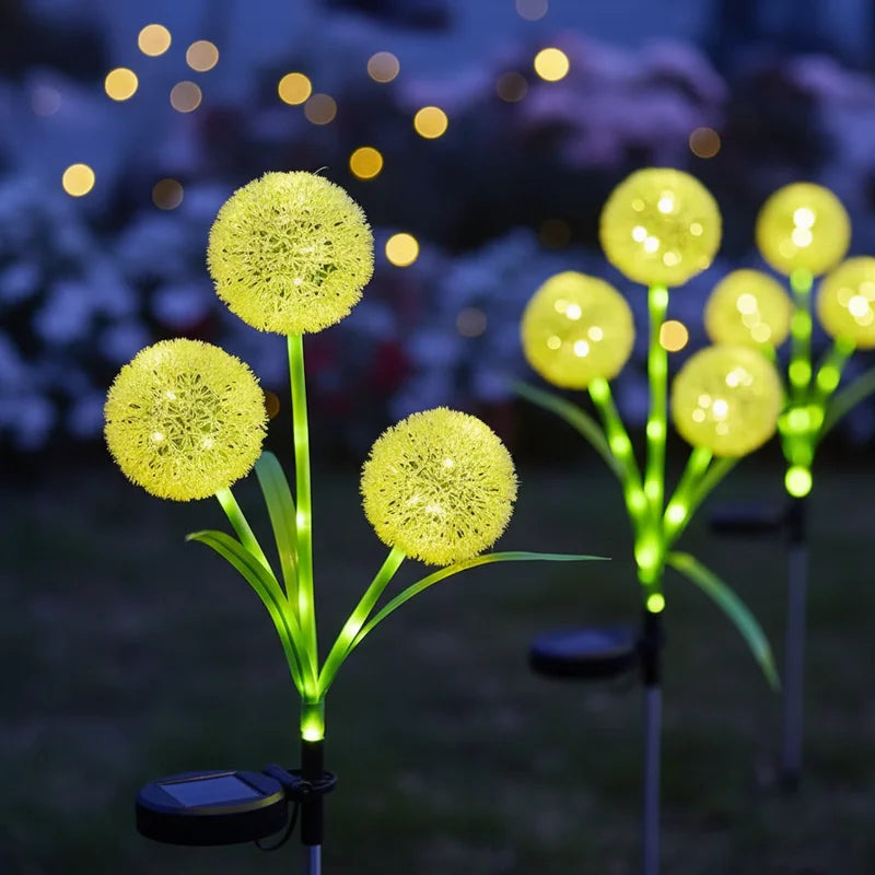 3-Head Solar Dandelion LED Light - Waterproof Outdoor Landscape Stake Light for Garden & Courtyard Decor