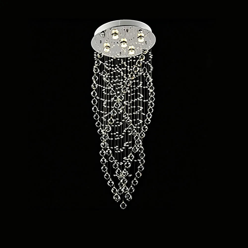 Elegant Multi Strand Waterfall Crystal Ceiling Lamp Long Vertical Crystal Chain Flush Mount Light For Large Living Room Stairwel