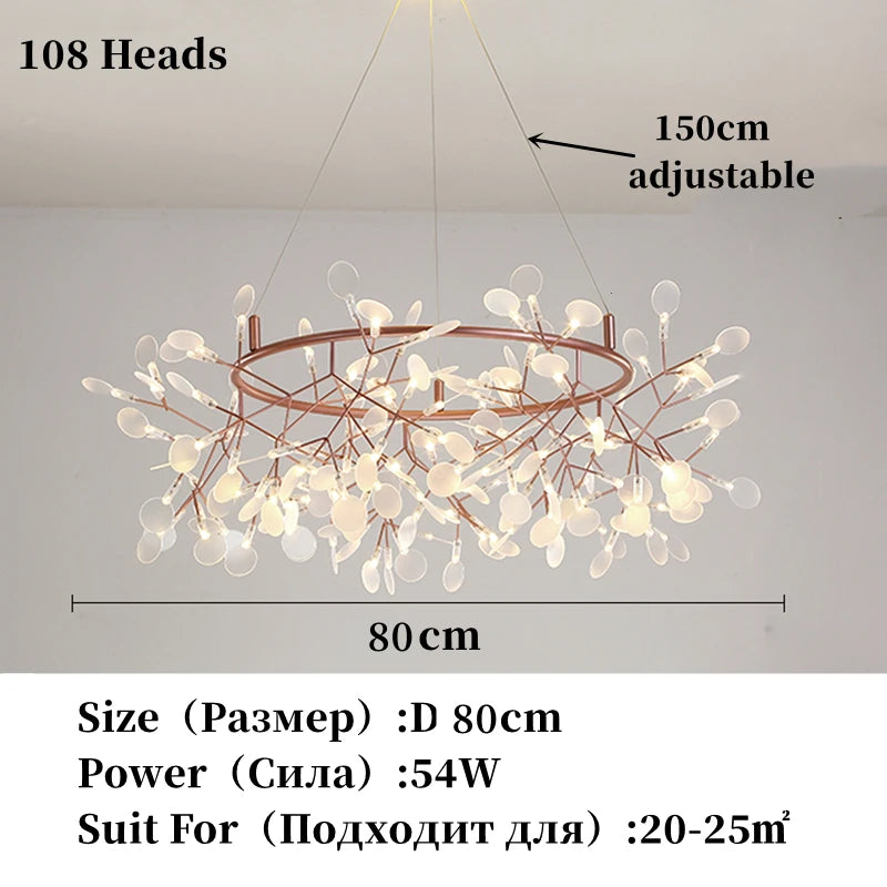 Nordic Chandelier Modern Luxury Living Room Kitchen Firefly Led Ceiling Pendant Lamp Indoor Creative Children's Room Ring Lights