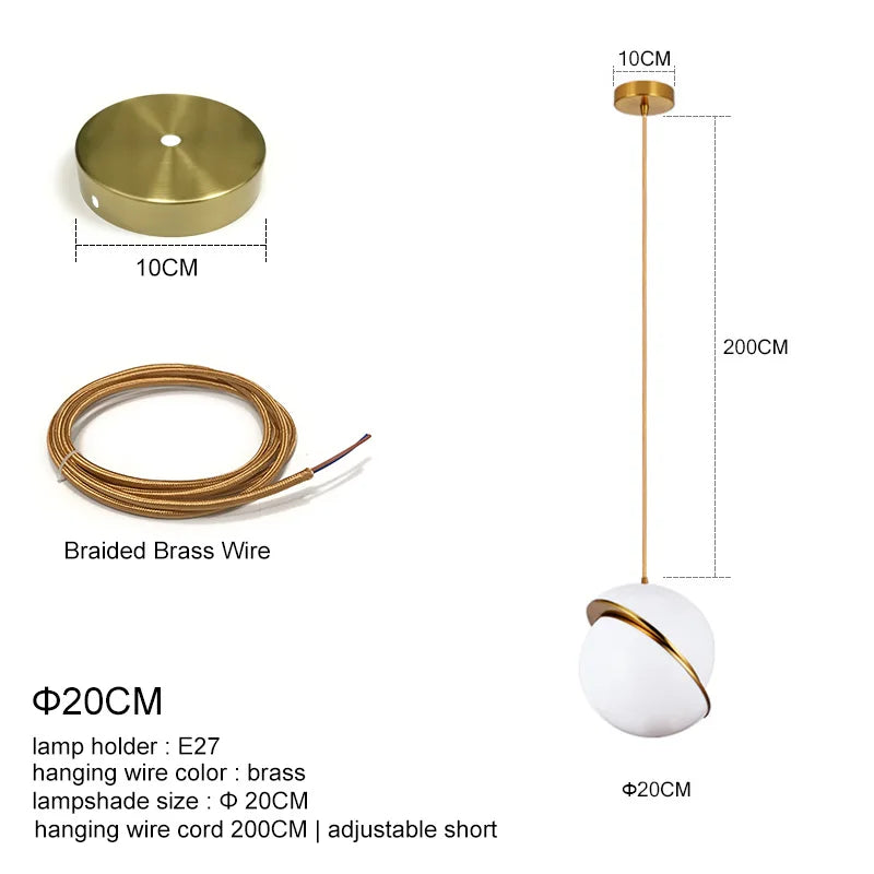 Nordic LED Pendant Lights Dining Table Decors Bedroom Restaurant Chandelier Fixtures Golden Hanging Lamp Ball Lampshade