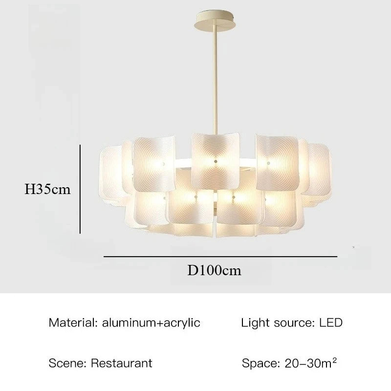 White Large Chandelier Minimalist Wabi Sabi Acrylic Lamp Dining Living Room Hotel Lobby Hanging Lamp Fixture