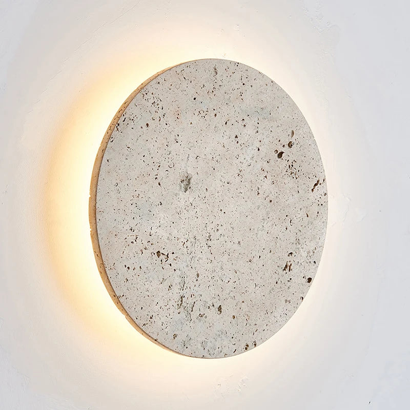 Wabi-Sabi Japanese Style Bedroom Bedside Wall Lamp Retro Homestay Corridor Aisle Porch Round Yellow Travertine Led Lighting