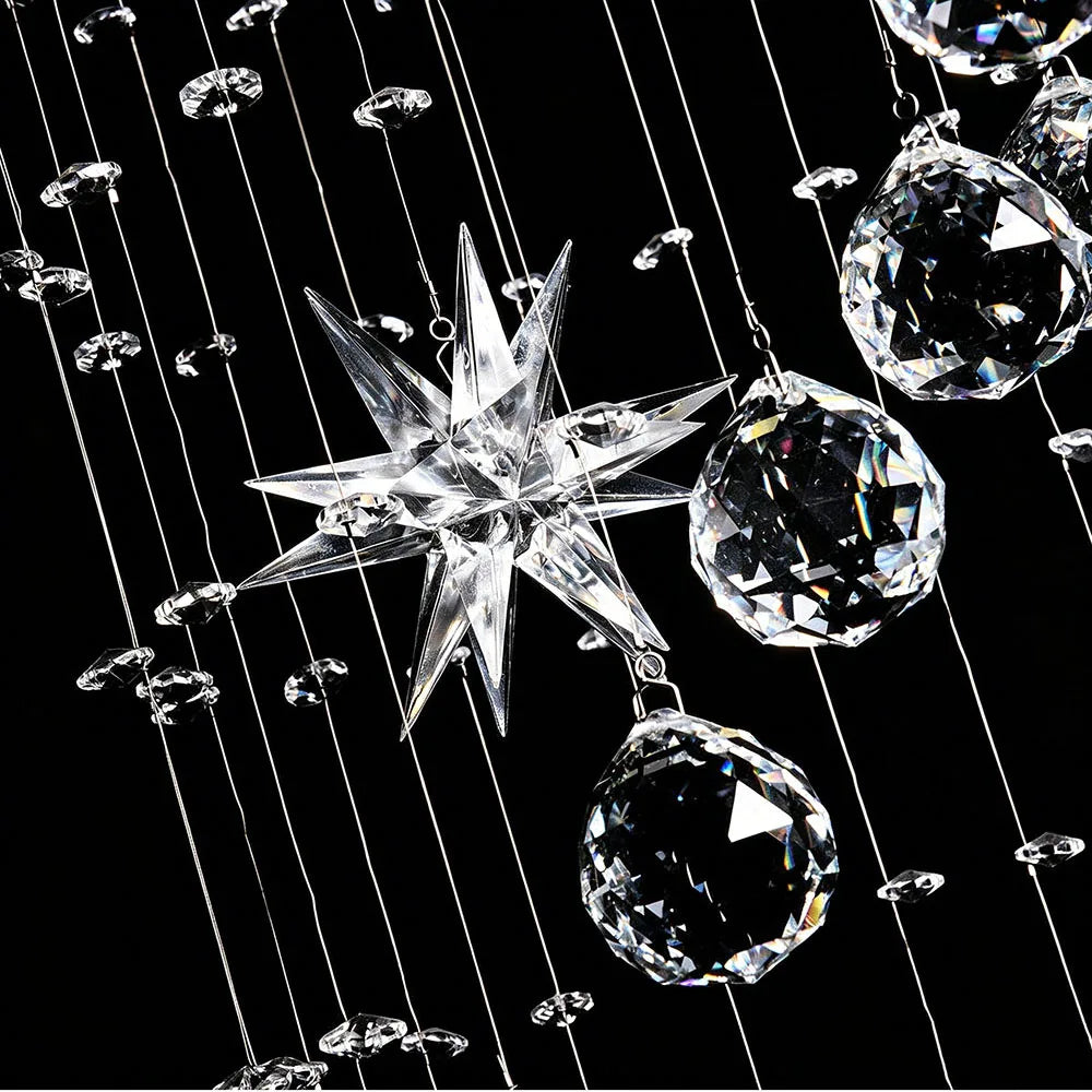 Luxury Spiral K9 Crystal Pendant Light Long Star Crystal Chandelier For Duplex Stairwell Villa Entrance Indoor LED Lighting