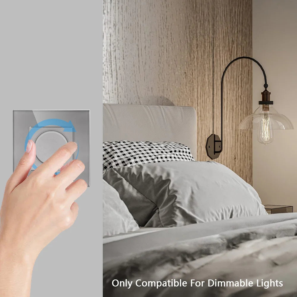 Dimmer Light Switch Rotary Knob Switch Glass Frame Mechanical LED Dimmable Switch Wall Mounted Switch EU Russia Switches