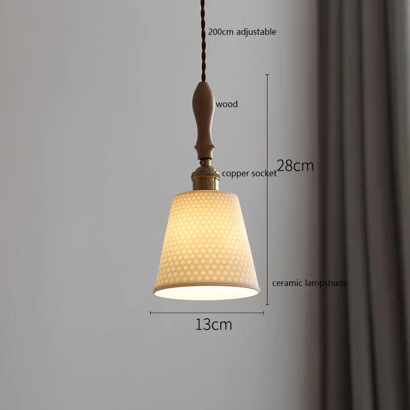 Butterfly Ceramic LED Pendant Lamp Beside Wooden Handle Copper Socket Home Decors Bedroom Dining Living Room Light Hang lamp