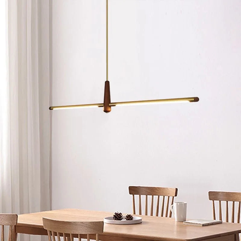 Nordic Designer Long Strip Restaurant Island Chandelier Simple Creative Office Study Lamp Light Luxury All-Copper Tea Room Lamp