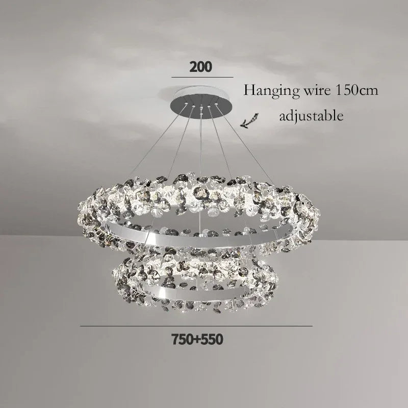 Simple Mix and Match Crystal Chandelier Living Room Ring Decorative Lights Luxury Stainless Steel Glossy Island LED Lights
