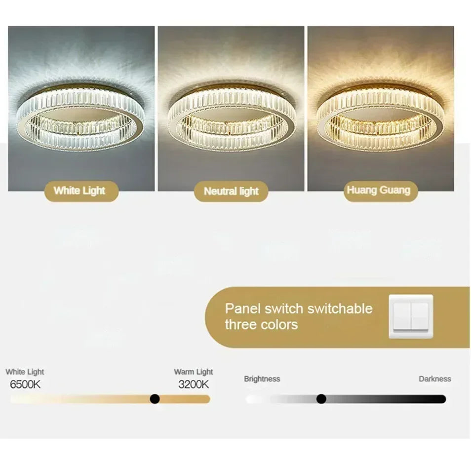 Italian Light Luxury Round Crystal Ceiling Lamp Modern High-end Luxury Villa Nordic Creative Living Room Warm LED Eye Protection