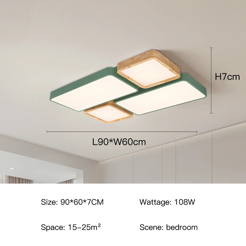 2026 Modern Nordic Style LED Chandelier Living Room Bedroom Kitchen Children Room Study Lamp Wood Geometric Design Ceiling Li