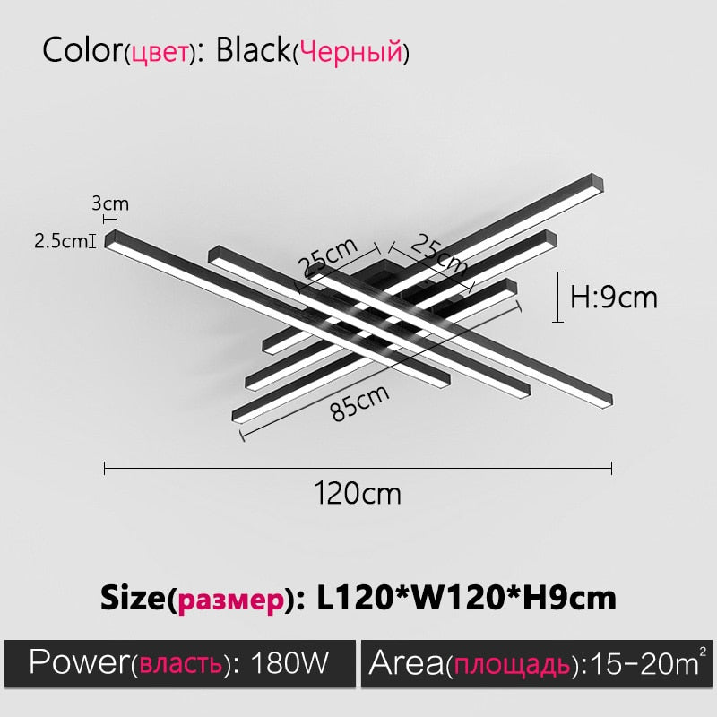 Black chandelier square bedroom lamps living room lamp led ceiling lamp Nordic minimalist creative led ceiling lamp strip lights