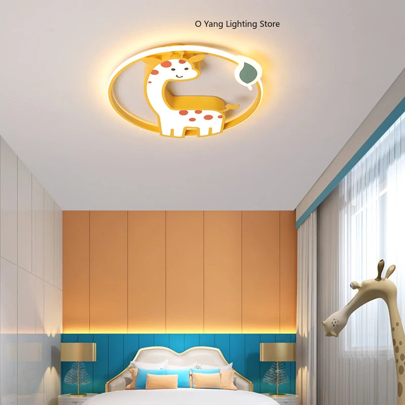 Designer Led Ceiling Light Girl Bedroom Chandelier Kids Baby Boy Room Decor Cute Giraffe Ceiling Lamp Plafon RC Dimmable
