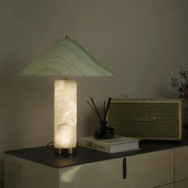 Nordic Cylindrical Marble Base LED Table Lamps Fabric Shade Living Room Study Restaurant Bedroom High-end Home Decor Desk Lights