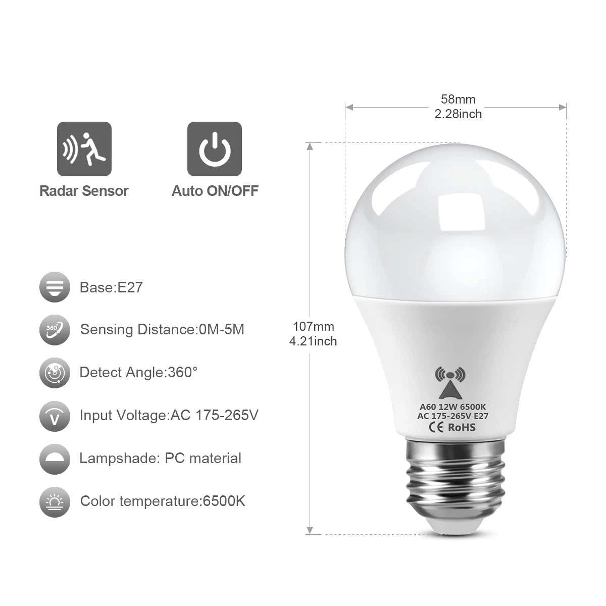 2PCS LED Bulb with Microwave Radar Sensor Body Movement Motion Detection Auto TurnOn Light Sensor Lamp E27 220V 110V Night Light