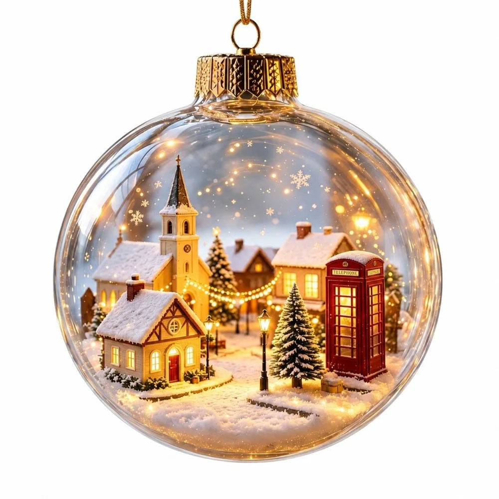 Acrylic Material Christmas Ball Ornament with Light Transparent Design Santa Claus Pendant 8CM Size Hanging Christmas Decoration