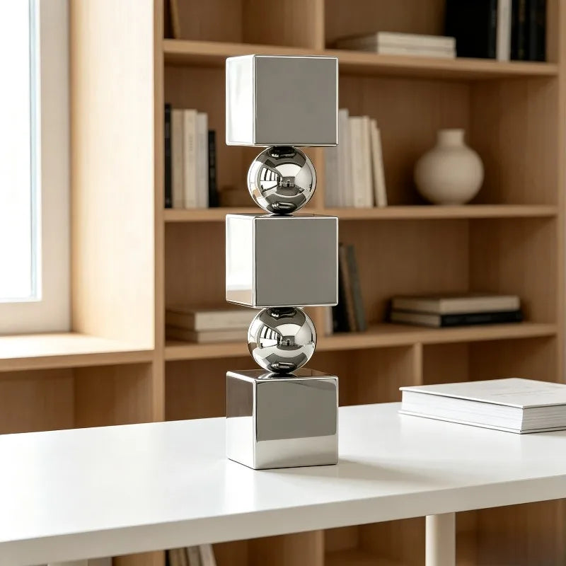 Stainless Steel Sculptures Modern Minimalist Floor Decoration Sculptures Creative Geometric Art Large Figurines Home Ornaments