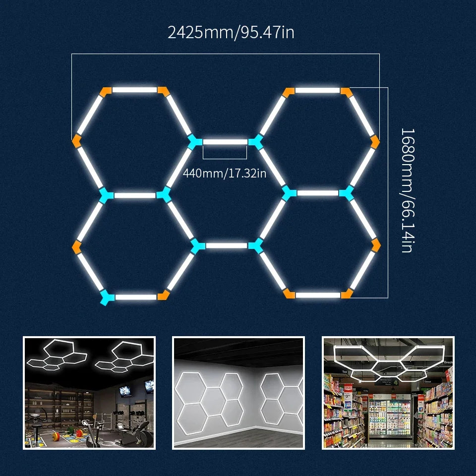 LED Hexagon Light Garage Lamp Lighting Tube AC85-265V Ceiling Lights LED Lighting Aluminum Safety For Garage Factory Market GYM
