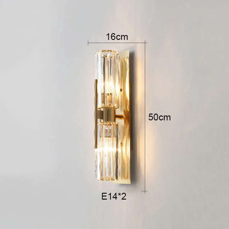 Nordic All-Copper Crystal LED Wall Lamp - Retro Luxury Sconce Light Fixture for Living Room Background, Bedroom Bedside & Villa Decor