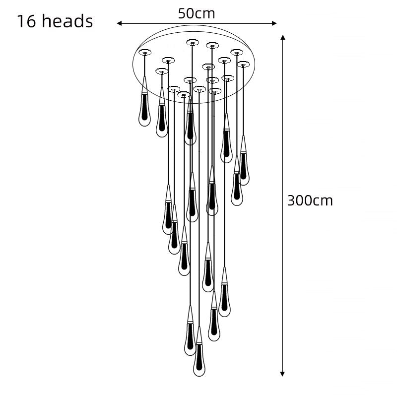 Modern Creative LED Lamp Pendant ForStair Lamp,Duplex Building Villa,Apartmenthigh Hanging Simple Crystal Gold Flowing Waterdrop