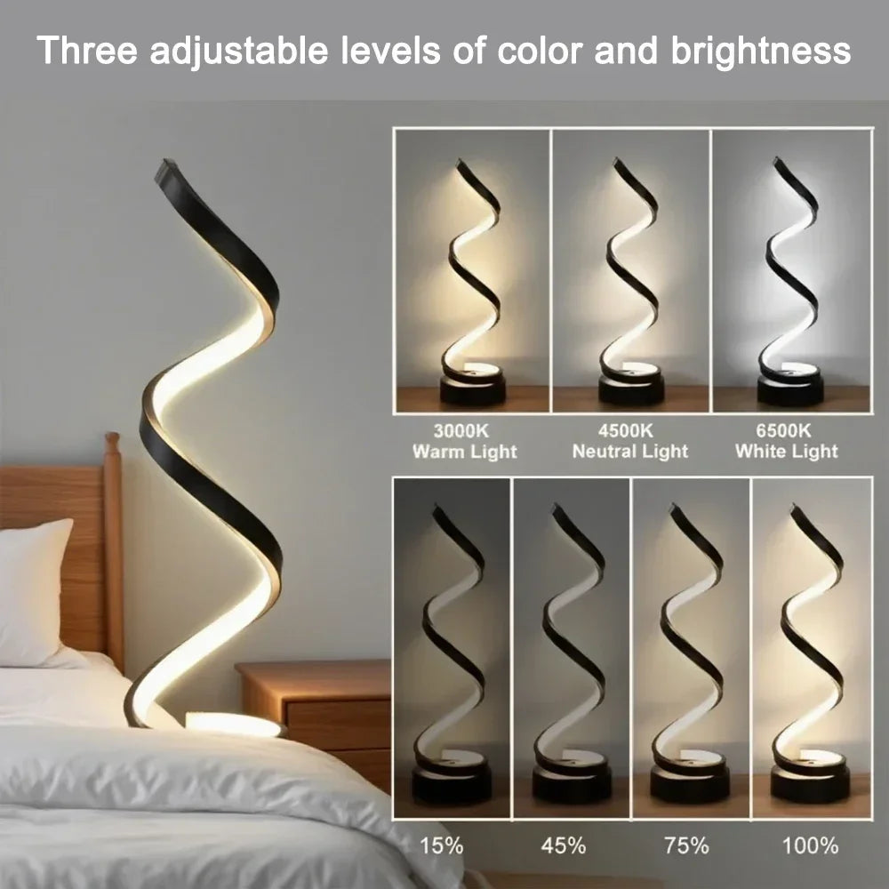 Modern LED Spiral Dimmable Table Lamp - Minimalist Curved Desk Light